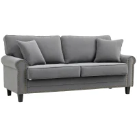 HOMCOM Sofá de 2 Lugares Estofado em Poliéster com 2 Almofadas Pés de Madeira de Borracha 196x80,5x89cm Cinza(m-10)