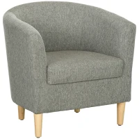 HOMCOM Fotoliu Modern, Scaun Accent Tapițat cu Picioare din Lemn, Scaun din Material Textil, 74x63x73 cm, Gri(m-11)