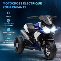 HOMCOM Moto électrique enfants 3 roues 6 V, voiture électrique enfants 3 à 5 ans, effets lumineux et sonores, 86x42x52cm, bleu(m-5)