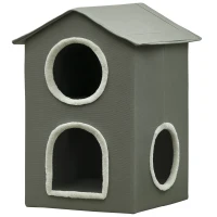 PawHut Casetta per Gatti a Due Livelli con Cuscini Lavabili 3 entrate, 42x46x59.5 cm, Grigio(m-1)