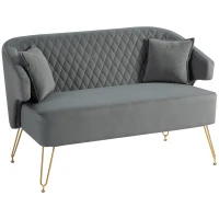 HOMCOM Sofá de 2 Plazas Tapizado en Terciopelo con 2 Almohadas Reposabrazos y Patas de Acero Carga 240 kg 124x69x76 cm Gris(m-1)