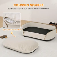 PawHut Canapé pour chien canapé pour animal de compagnie avec coussin amovible et housse lavable 66 x 43 x 19,5 cm beige(m-5)