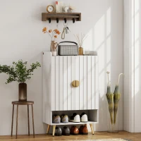 HOMCOM Modern Shoe Cabinet with 2 Doors, Open Shelf and Adjustable Shelves, 15 Pair Hallway Shoe Cupboard, Entryway Storage Unit, White(m-2)