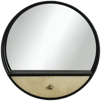 HOMCOM Specchio da Parete Rotondo da Ø61cm con Cassetto e Cornice in Metallo Nero(m-1)