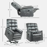 HOMCOM Velvet-Feel Electric Lift Recliner Chair - Dark Grey(m-3)