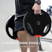 SPORTNOW Disques de poids, plaques de poids 2 x 5 kg et 2 x 2,5 kg, à trois poignées avec trous de Ø 25 mm, noir(m-4)
