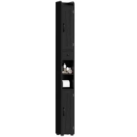 HOMCOM Columna de Baño con 2 Puertas Compartimento Abierto Estantes Ajustables y Portarrollos 20x20x185 cm Negro(m-10)