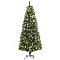HOMCOM Sapin de Noël artificiel lumineux 703 branches 250 LED 30 pommes de pin support pied pliable hauteur 180 cm Ø 80 vert(m-11)