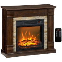 HOMCOM Chimenea Eléctrica 1800W Calentador de Chimenea con Efecto de Llama Mando a Distancia Temporizador 80x21,6x67,8cm Marrón
