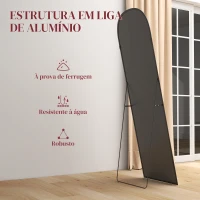 HOMCOM Espelho de Pé Espelho de Corpo Inteiro 60x165 cm com Estrutura de Liga de Alumínio e Suporte para Sala Quarto Preto(m-6)