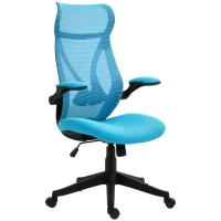 HOMCOM Cadeira de Escritório Giratória com Altura Ajustável Apoio para os Braços Dobráveis e Função Basculante 66x66x113-121 cm Azul(m-10)