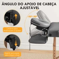 HOMCOM Marquesa de Massagem Dobrável Portátil com Altura Ajustável Apoio de Cabeça Apoios de Braço Acolchoados 215x60x64-89 cm Cinza(m-5)