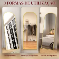 HOMCOM Espelho de Pé Espelho de Corpo Inteiro 60x165 cm com Estrutura de Liga de Alumínio e Suporte para Sala Quarto Dourado(m-7)