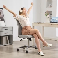 HOMCOM Chaise Bureau Sans Accoudoirs avec Hauteur Réglable et Siège Pivotant, Revêtement en Tissu, Gris(m-3)