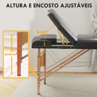 HOMCOM Marquesa de Massagem Dobrável Portátil com Altura Ajustável Apoio de Cabeça Apoios de Braço Acolchoados 215x60x64-89 cm Preto(m-4)