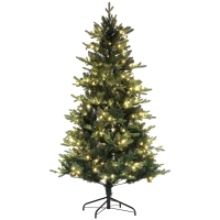HOMCOM Árbol de Navidad Artificial 180 cm con 350 Luces LED 726 Ramas y Soporte de Acero Árbol Navideño para Interior Verde