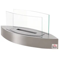 HOMCOM Ethanolkamin, Tischkamin, 2 Stunden Brenndauer, 0,6L, Edelstahl, 60 x 20 x 24 cm, Silber(m-1)