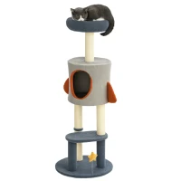 PawHut Árbol Rascador para Gatos 116 cm Tipo de Cohete Torre para Gatos con Postes Cama Cueva Juguete Estrella Ø44x116 cm Azul(m-10)