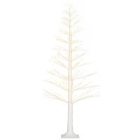 HOMCOM Kunsttanne mit LED-Beleuchtung, 180 cm hoher Weihnachtsbaum, realistische Rinde, Weiß(m-10)