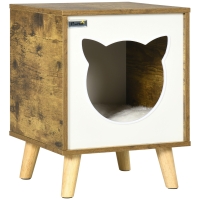 PawHut Caseta de Madera para Gatos Casa para Gatos Interior con Cojín Lavable y Patas Elevadas 34x34x44,5 cm Marrón