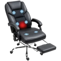 HOMCOM Sedia da Ufficio Massaggiante e Riscaldata con Schienale Reclinabile e Poggiapiedi in Pelle PU, Nero(m-1)