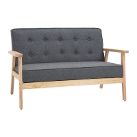 HOMCOM Sofá de 2 Plazas con Respaldo Cojines Acolchados Patas de Madera Antideslizantes Botones con Mechones 113x67x78 cm Gris