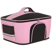 PawHut Borsa Trasportino per Cani e Gatti con 2 Porte a Cerniera, 50x35x36cm, Rosa(m-1)