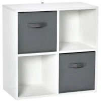 HOMCOM Estantería para Libros de 4 Cubos Librería Modular con 2 Cajones Extraíbles de Tela no Tejida para Oficina Estudio Dormitorio 61,5x30x61,5 cm Blanco y Gris(m-10)