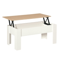 HOMCOM Tavolino con piano sollevabile, tavolino da soggiorno con spazio di archiviazione nascosto, stile moderno, per soggiorno, ufficio, 100x50x45cm, bianco
