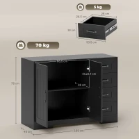 HOMCOM Sideboard, aparador, estilo moderno, 4 cajones, 1 armario, 105 x 40 x 76 cm, Negro(m-3)