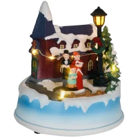 HOMCOM Aldeia de Natal com Luzes LED Cena de Natal com Coro Giratório Música para Decoração de Natal 13x13x15 cm Multicor(m-10)