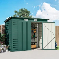 Outsunny Abrigo de Jardim 2,7m² 249x121x183 cm Abrigo de Exterior com Porta Dupla 2 Ventilaç4oes e Trava Abrigo para Pátio Verde(m-9)