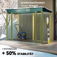 Outsunny Gerätehaus, Metall-Gartenhaus mit Pultdach, 249 x 121 x 166/183 cm, Einfache Montage, mit Doppeltüren, Grün(m-5)