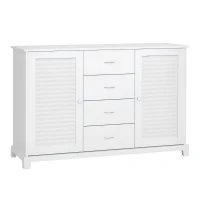 HOMCOM Sideboard Schrank Dielenschrank Badschrank Kommode Lamellentür Weiß 120,2x40,2x80,2cm(m-1)