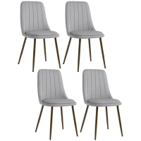 HOMCOM Set de 4 Scaune de Masa, Scaun de Bucatarie Modern cu Tapiterie din Catifea, Spatar Curbat si Picior din Otel pentru Camera de Zi, Dormitor, Gri(m-1)