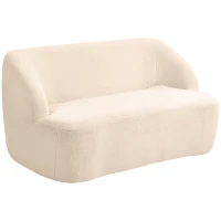 HOMCOM Canapé 2 places canapé en tissu bouclette 142 cm avec dossier et assise incurvés, aucun assemblage requis, beige(m-1)