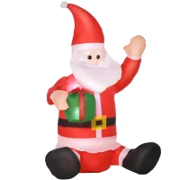 HOMCOM Papá Noel Hinchable 1.2m Santa Claus Inflable con Regalo Decoración Navidad Iluminación LED con Inflador Apto Interior Exterior(m-1)