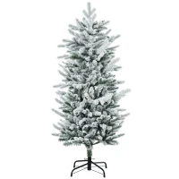 HOMCOM Sapin de Noël artificiel, pin naturel enneigé 267 branches de neige ouverture automatique base en acier 135 cm vert(m-1)