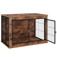 PawHut Hundebox, Transportbox für Hunde, Aufenthaltsbox, für Haustiere, 2 verschließbare Türen, 98 x 60 x 65,5 cm, Braun(m-10)