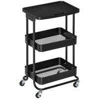 HOMCOM Carrito Auxiliar con Ruedas Carro de Almacenaje de 3 Niveles  para Baño Cocina Dormitorio Oficina 46x34,5x76,5 cm Negro