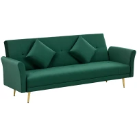 HOMCOM Divano Letto Clic Clac con Schienale Regolabile e 2 Cuscini, in Tessuto Effetto Velluto, 215x83x87 cm, Verde(m-1)