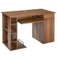 HOMCOM Mesa Escritorio para PC Mesa de Ordenador con Estantes abiertos y baldas Ajustables Armario Soporte para CPU y Bandeja Extraíble 120x60x74 cm Madera Natural(m-1)