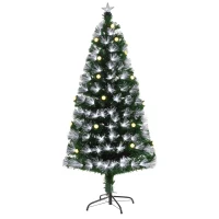 HOMCOM künstlicher Weihnachtsbaum mit Fernsteuerung LED-Leuchten Christbaum Tannenbaum PVC Metall Grün+Weiß Ø75 x 150 cm(m-1)