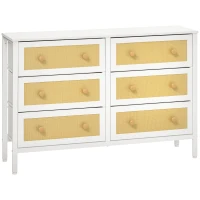 HOMCOM Cómoda Estilo Cannage con 6 Cajones de Tela Plegables y Extraíbles para Dormitorio Salón 120x30x83 cm Blanco(m-10)