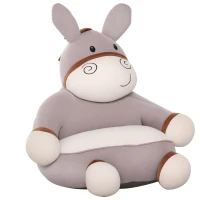 HOMCOM Fauteuil Enfant âne dim. 60L x 55l x 60H cm garnissage Moelleux Coton revêtement Velours Gris crème(m-1)