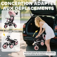 AIYAPLAY Tricycle bébé évolutif 6 en 1, tricycle enfant pliable avec poignée parentale réglable, siège pivotant 360°, rose(m-8)
