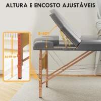 HOMCOM Marquesa de Massagem Dobrável Portátil com Altura Ajustável Apoio de Cabeça Apoios de Braço Acolchoados 215x60x64-89 cm Cinza(m-4)
