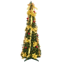HOMCOM Árbol de Navidad Plegable con Luces LED en Blanco Cálido y Adornos Pre-instalados para Interior Ø60x180 cm Verde(m-10)
