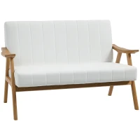 HOMCOM Sofá de 2 Lugares Moderno Estofado em Poliéster com Assento Acolchoado e Pés de Madeira 126x74x82 cm Creme(m-10)