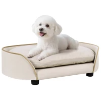 PawHut Canapé pour chien canapé pour animal de compagnie avec coussin amovible et housse lavable 66 x 43 x 19,5 cm beige(m-11)